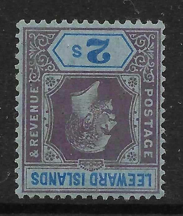 LEEWARD ISLANDS SG74aw 1926 2/= RED-PURPLE & BLUE ON BLUE INV WMK MTD MINT