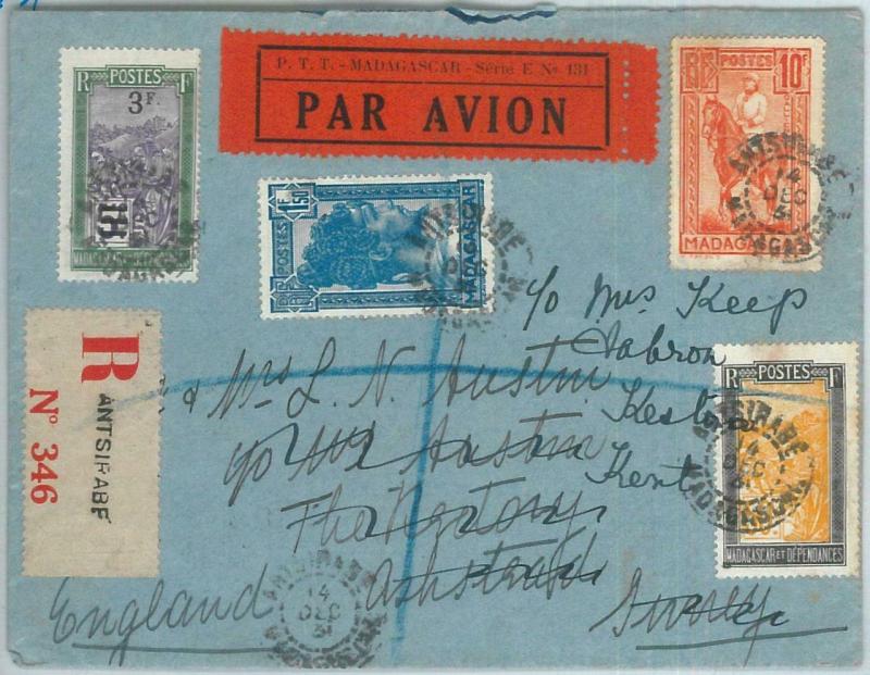 73734 - MADAGASCAR - Postal History - REGISTERED COVER from ANTSIRABE  1931