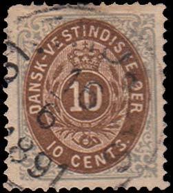 Danish West Indies Scott 10 Used with some short perforations.