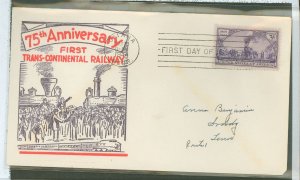 US 922 1944 3c 75th anniv of thecompletion of the Transcontinental Railroad on an addressed FDC with an Omaha, NE cancel and a P