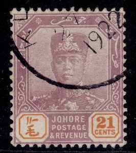 MALAYSIA - Johore GV SG115, 21c dull purple & orange, FINE USED.