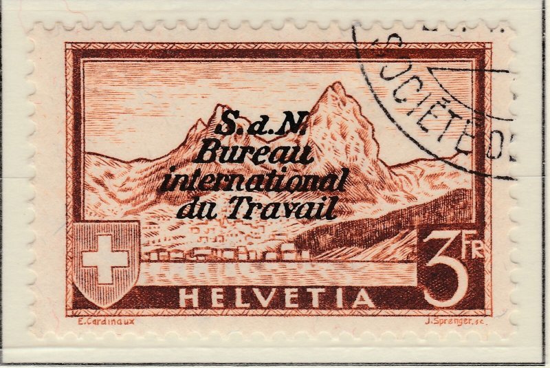 Switzerland Official Int. 1937 Labor Bureau 3fr Used Signed Sorani A21P27F5755-
