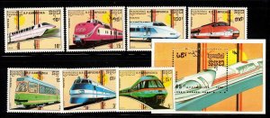 Cambodia Sc 929-36 NH set of 1989 - Trains - Locomotives