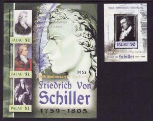 Palau-Scott#812-13-two Unused NH sheets-Frederick von Schiller-Writer-2005-