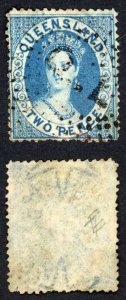 Queensland SG5 1860 2d Blue Wmk Large Star Clean Cut Perf 14-16 Cat 140 Pounds