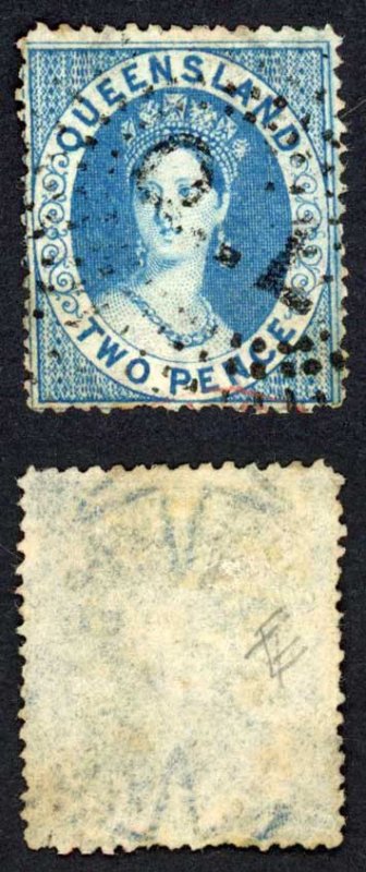 Queensland SG5 1860 2d Blue Wmk Large Star Clean Cut Perf 14-16 Cat 140 Pounds