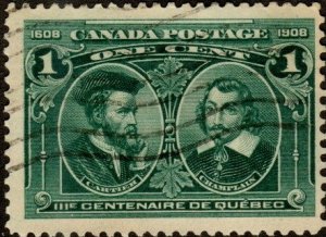Canada 97 - Used - 1c Cartier / Champlain (1908) (cv $6.00) (1)