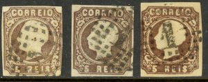 PORTUGAL 1862-1864 5r BROWN 3 Shades King Luiz  Imperforate Sc 12 VFU