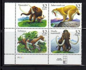 #3077-80 MNH pb/4 32c Prehistoric Animals 1996 Issue