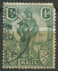 Malta Sc#99 Used, ½p dl grn, Definitives 1922-1926: Melita & Britannia (1922)