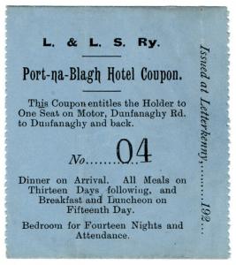 (I.B) Londonderry & Lough Swilly Railway : Hotel & Motor Bus Coupon 