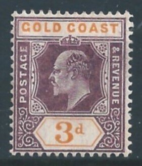 Gold Coast #53a MH 3p King Edward VII - Wmk. 3 - Chalky Paper