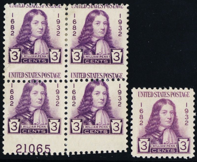 724, Mint H/NH 3¢ - Misperforated Block of Four Error - Stuart Katz