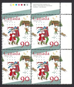Christmas Children Skating ** Canada 1996 #1629 MNH UR Block of 4
