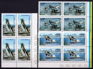 Chile 2000 Sc#1340/1342  Antarctic Fauna Set BLOCK OF 4 (16v) MNH CV$100