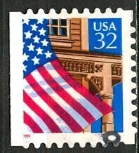 USA; 1996: Sc. # 2921:  Used Red 1996 Perf. 9,8 on 2/3 sides Single Stamp