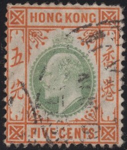 Hong Kong 1904-11 used Sc 91 5c Edward VII perf faults