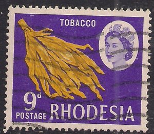 Rhodesia 1966 - 68 QE2 9d Tobacco Plant used SG 402 ( K1304 )