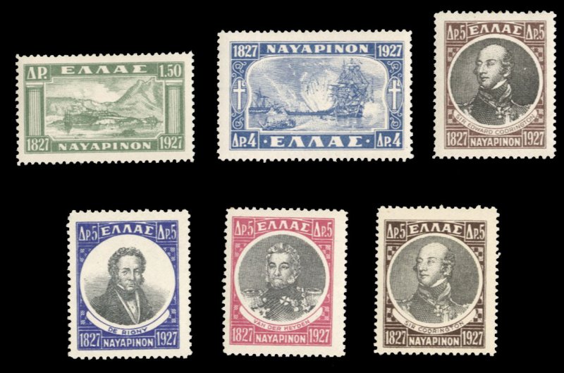 Greece #338-343 Cat$275, 1927-28 Battle of Navarino, complete set, never hing...