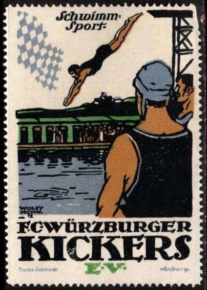 Vintage Germany Poster Stamp FC Würzburger Kickers EV German Ass. Soccer Club