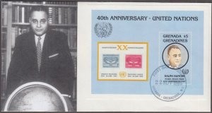 GRENADA GRENADINES Sc #0711.1 FDC S/ 40th ANN UN, with RALPH BUNCH, NOBEL PRIZE