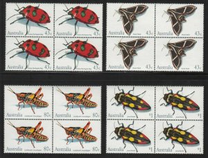 1991 Australia 4 different MNH blocks of 4 INSECTS, SG 1287-90