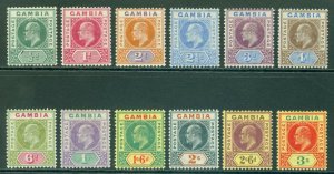 SG 45-56 Gambia 1902-05. ½d to 3/- set of 12. Fresh mounted mint CAT £250