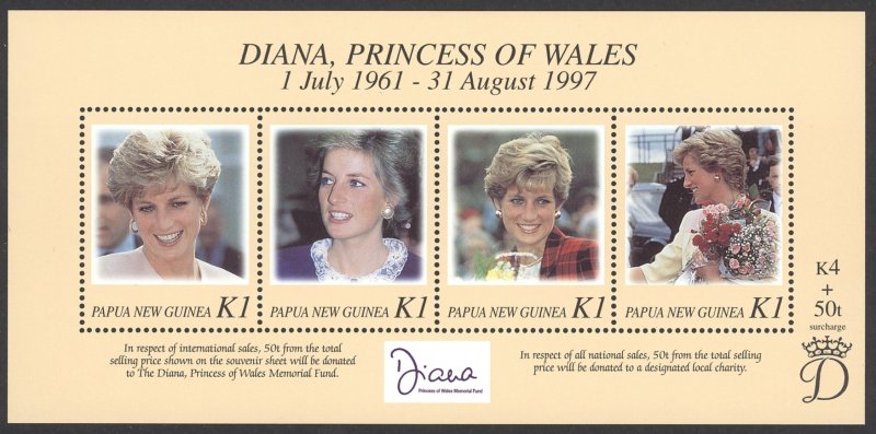 Papua New Guinea Sc# 937 MNH Souvenir Sheet 1998 Princess Diana