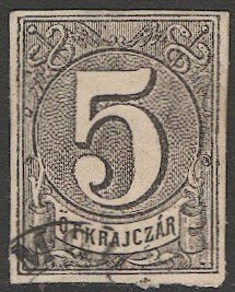 HUNGARY 1870 5kr Revenue cut-out from document, part cancel