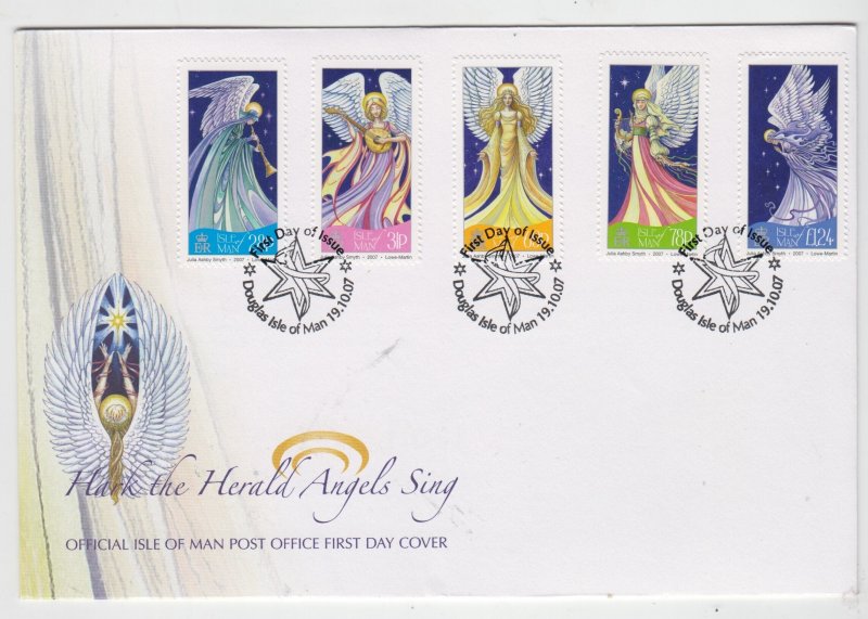 Isle of Man -  2007,  Chrismas Angels,  set of 5 on FDC