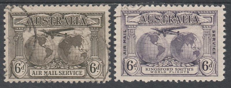 AUSTRALIA 1931 AIRMAIL 6D BOTH COLOURS USED