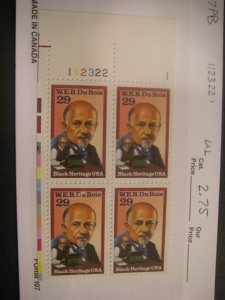 Scott 2617- 29c WEB Du Bois - Black Heritage - PB4 #112322 1 UL, MNH Commem