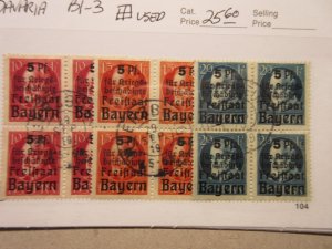 German States BAVARIA Scott B1-B3 BLOCKS OF 4, USED Lot11 Cat $25.60