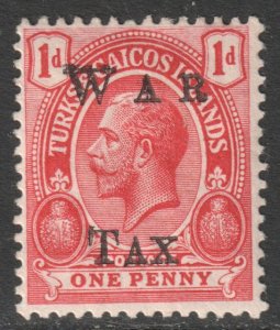 Turks Caicos Scott MR12 - SG152, 1919 War Tax 1d MH*