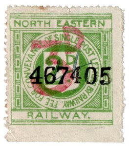 (I.B) North Eastern Railway : Letter Stamp 4d on 3d on 2d OP