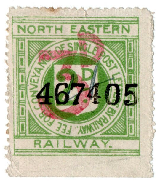 (I.B) North Eastern Railway : Letter Stamp 4d on 3d on 2d OP