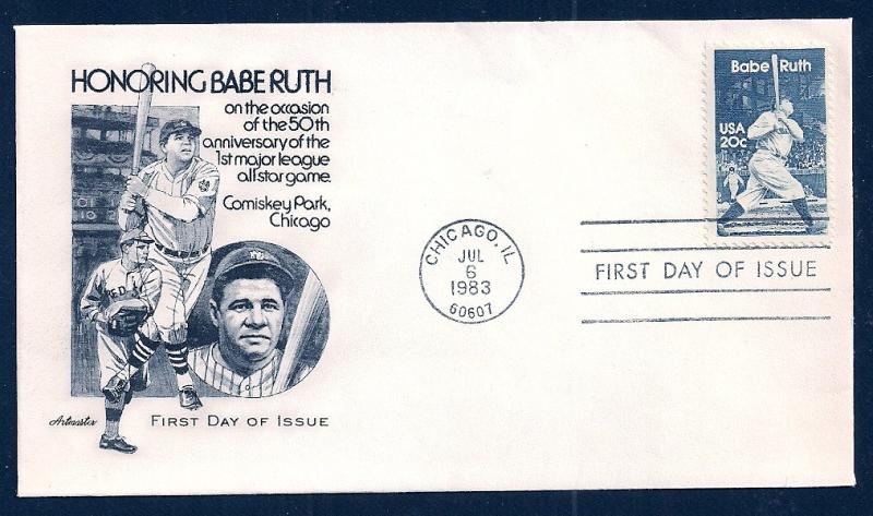 UNITED STATES FDC 20¢ Babe Ruth 1983 Artmaster