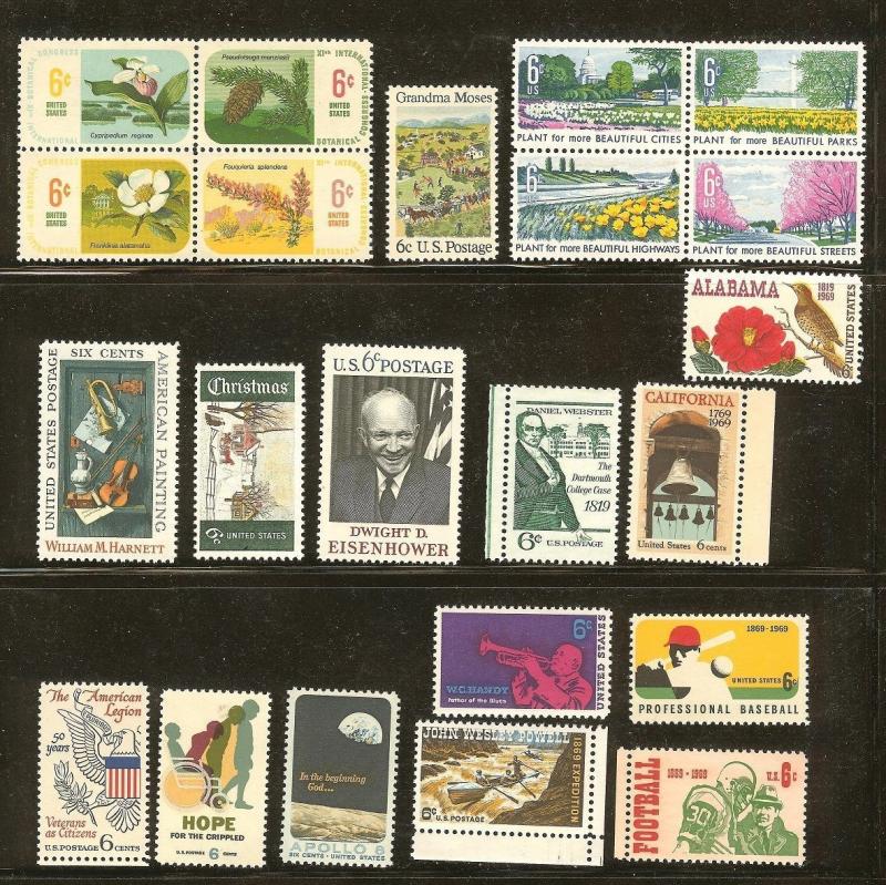 U.S. 1969 Commemorative Year Set 22 MNH Stamps