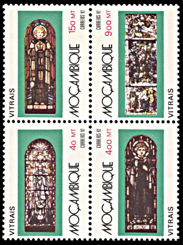 Mozambique 1166, MNH, Stained Glass Windows block of 4