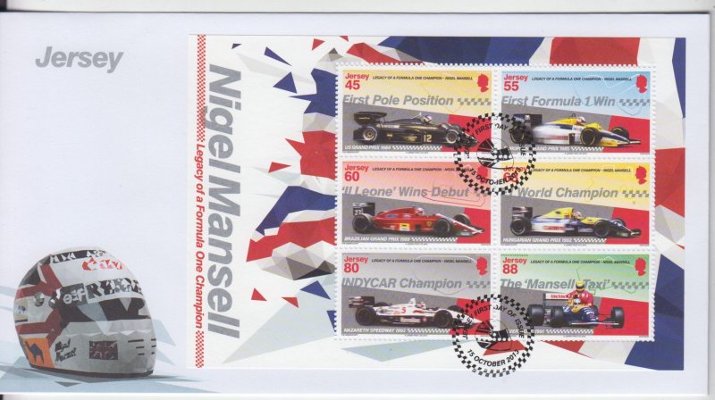 Jersey 2013,  Nigel Mansell Miniature Sheet on FDC