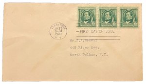 WASHINGTON IRVING #859 JAN 29 1940 TARRYTOWN NY FIRST DAY COVER (FDC) BX5