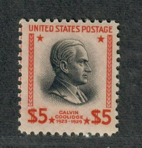 US Sc#834 M/NH/F-VF, Coolidge $5 Prexie, Cv. $75