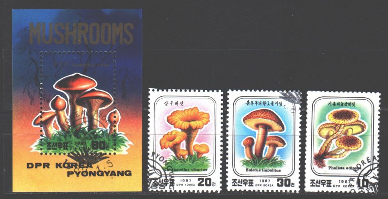 North Korea. 1987. 2798-2800, bl223. Mushrooms. USED.