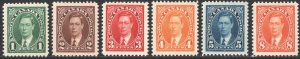 Canada SC#231-236 1¢-8¢ King George VI Singles (1937) MNH