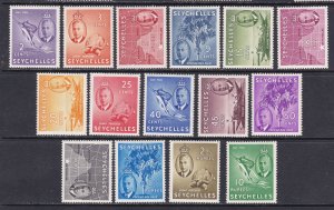 Seychelles Scott 157-171 1952 KGVI Pictorials,  VF MLH Scott $87 as MNH.