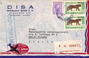 ad6428 - URUGUAY - Postal History - REGISTERED Airmail cover to ITALY 1973 Puma
