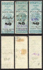 Ceylon Foreign Bill BF59 80c on 1r50 green 1st 2nd and 3rd Exchange