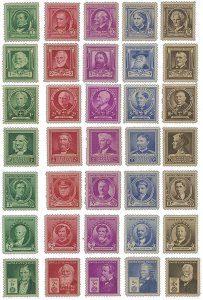 WYSTAMPS 1940 FAMOUS AMERICANS MINT NEVER HINGED COMPLETE SET (35 DIFFERENT)