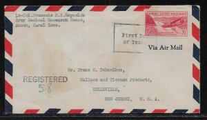 Canal Zone C19 30c Plane over Canal Registered FDC to New Jersey