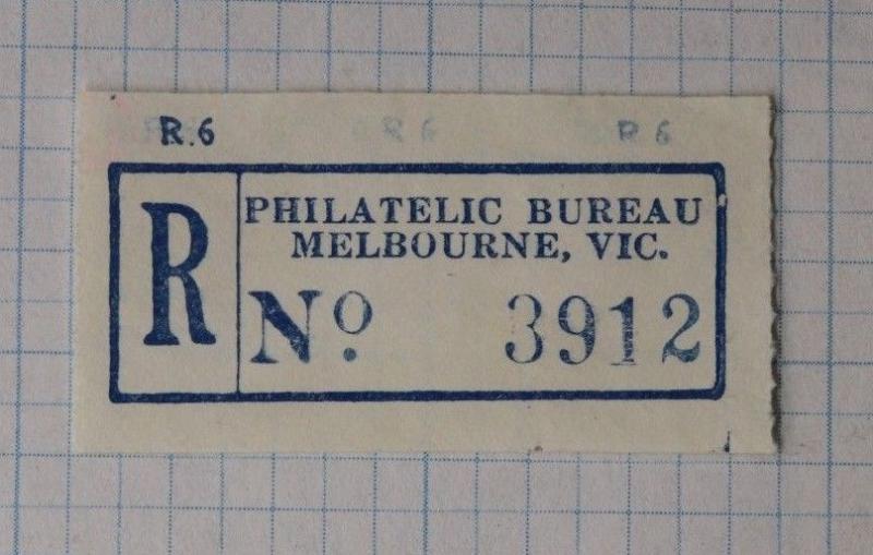 Melbourne Victoria Australia Philatelic Bureau Registered R6 label etiquette